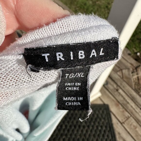 TRIBAL Knit Hatchi Top Women's XL Pastel 3/4 Sleeves Stripe Coastal Beachy Bold - Picture 5 of 7